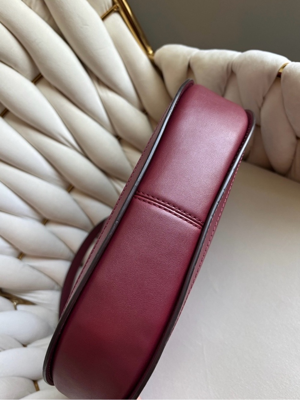 Michael Kors Gabby Maroon Leather Saddle Bag with Gold MK Emblem - Picture 10 of 11
